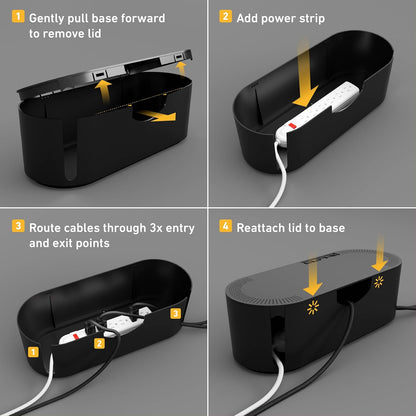 D-Line Cable Management Box, Power Strip Holder, Floor Outlet Hider, Desk Cord Organizer, Cover TV Wires, 12.75" (L) x 5" (W) x 4.5" (H), for use with Power Strips up to 10.5in Length - Small, White