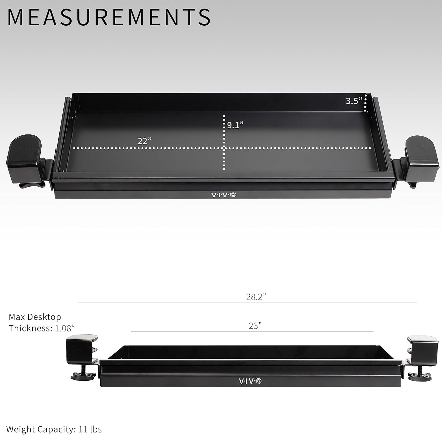 VIVO 22 inch Clamp-on Sliding Pull-Out Under Table Drawer for Office Desk, Shallow Storage Organizer for Sit Stand Workstation, Black, DESK-DR22L