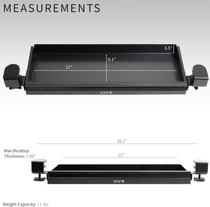 VIVO 22 inch Clamp-on Sliding Pull-Out Under Table Drawer for Office Desk, Shallow Storage Organizer for Sit Stand Workstation, Black, DESK-DR22L