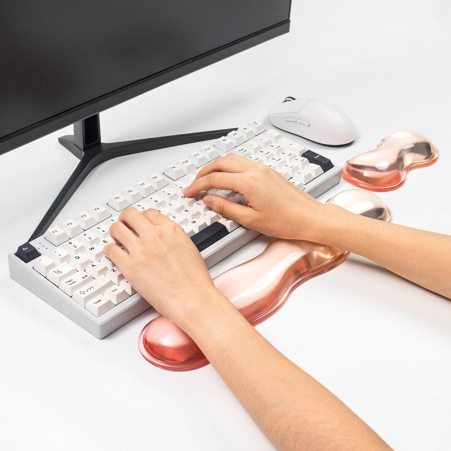 Ergonomic Gel Keyboard and Mouse Wrist Rest Set – Clear Wrist Rest for Computer Keyboard 60%/68%/75%, Comfort & Support for Typing and Gaming (Grey Purple)