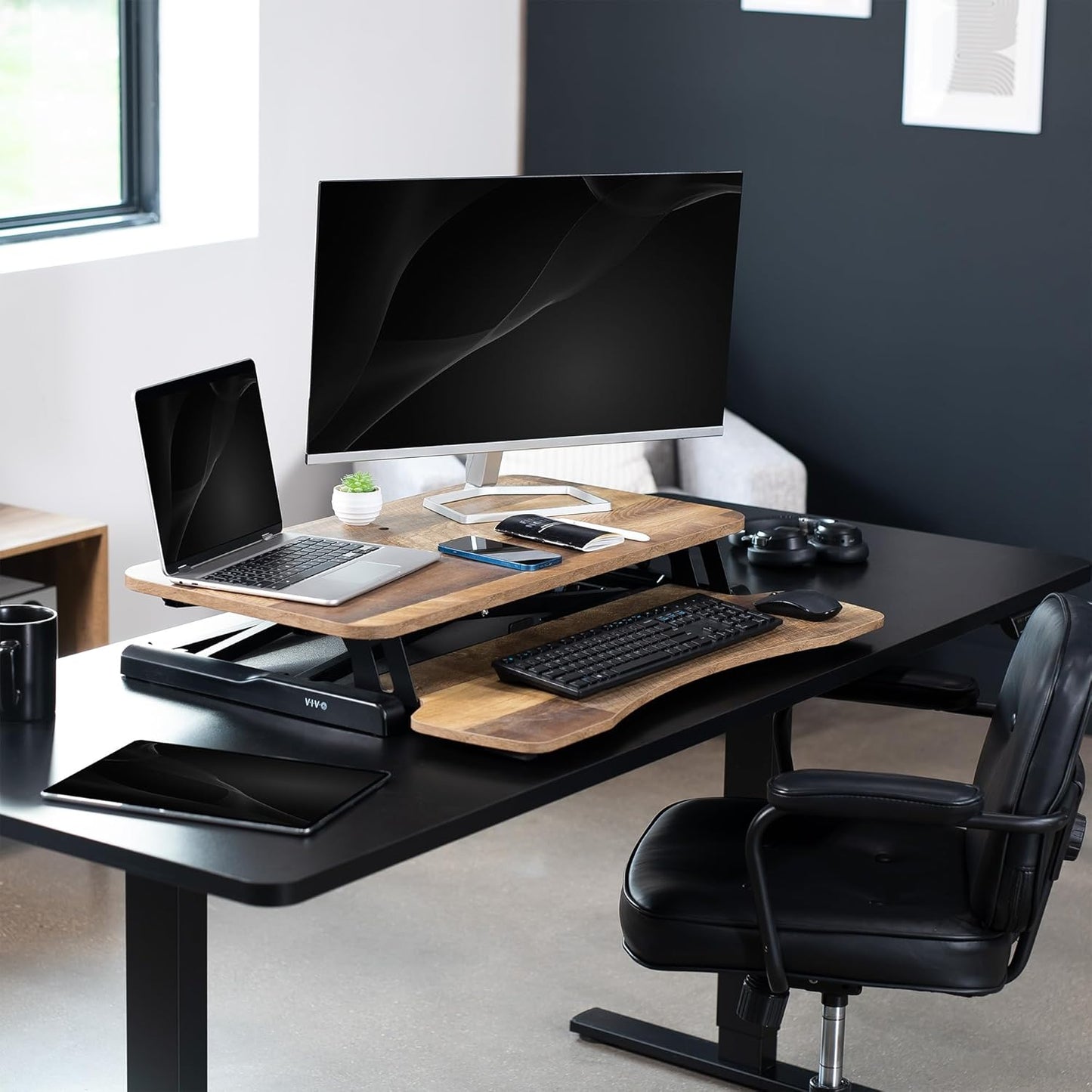 VIVO 26 inch Desk Converter, K Series, Height Adjustable Sit to Stand Riser, Dual Monitor and Laptop Workstation with Keyboard Tray, Black, DESK-V026KB