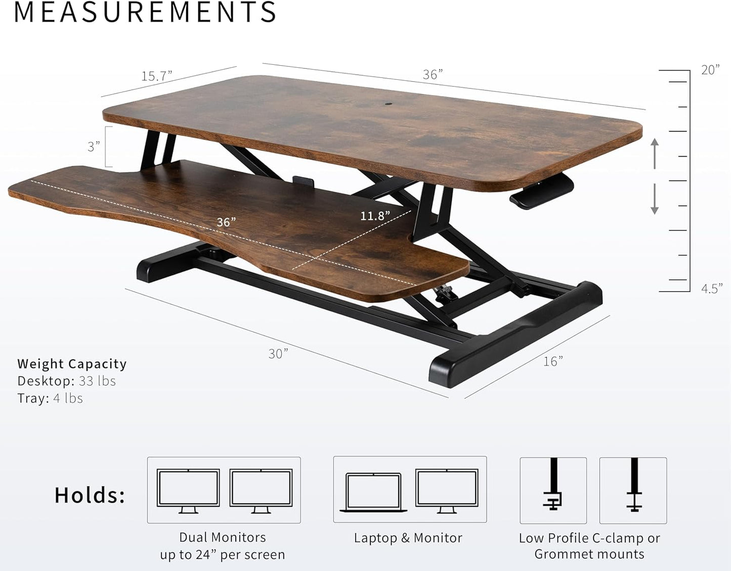 VIVO 26 inch Desk Converter, K Series, Height Adjustable Sit to Stand Riser, Dual Monitor and Laptop Workstation with Keyboard Tray, Black, DESK-V026KB