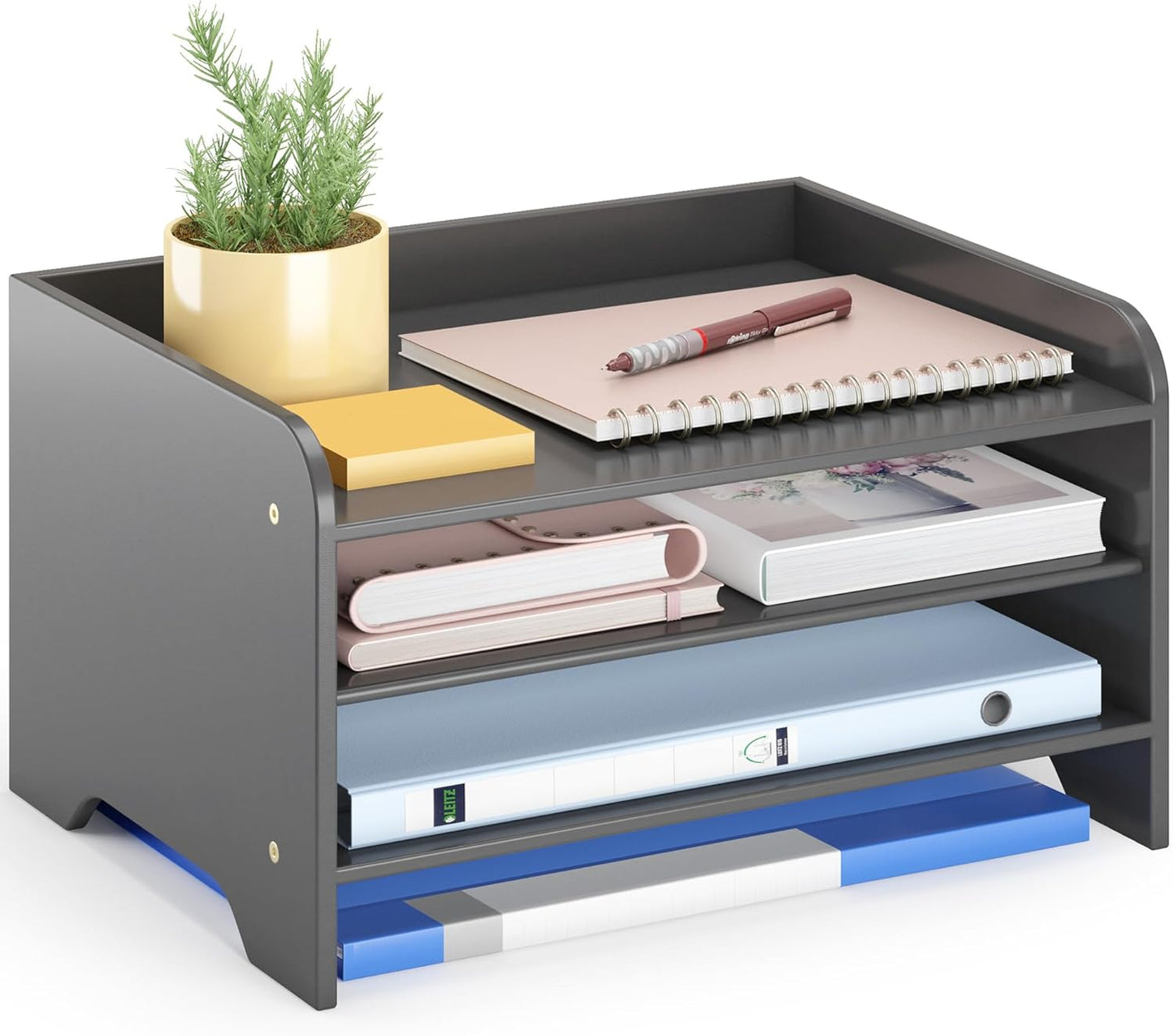 Bamboo Desk Organizer Mail Holder Countertop Letter Tray File Organizer for Desk Letter Sorter Paper File Storage for School Home Office Supplies