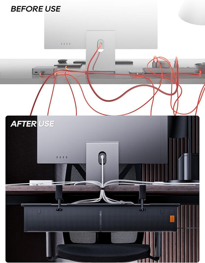 Under Desk Cable Management Tray No Drill, Cable Ties Included, Eco-Friendly Canvas Material, Mesh Design for Heat Dissipation, Cable Organizer/Storage for Standing Desk(27inch, Black)