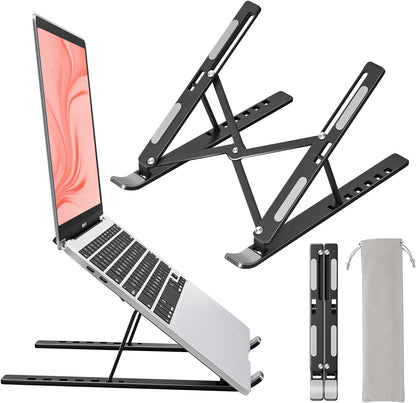 Laptop Stand for Desk, Aluminum Metal MacBook Stand，Computer Riser for Desk, Portable Foldable Adjustable Notebook Holder, Compatible with 10-15.6 Inch Laptops, iPad, Silver.