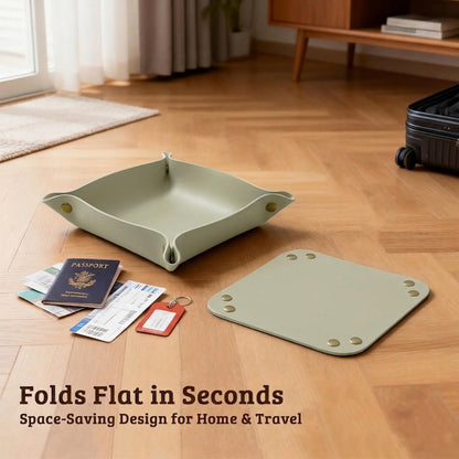 3 PACK PU Leather Jewelry Valet Tray Organizer, Foldable & Portable Catch All Bowl for Entryway Table, Nightstand, Desk & Travel | Storage Dish for Keys, Watch, Coin, Glasses (Brown)