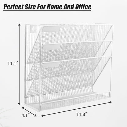 EASEPRES Desk File Organizer Mesh 6-Tier, Hanging Wall Mount Document Organization Stand, Desktop Vertical Mail Paper Folder Holder Rack with Bottom Tray for Office Home Cubicle Countertop, Black