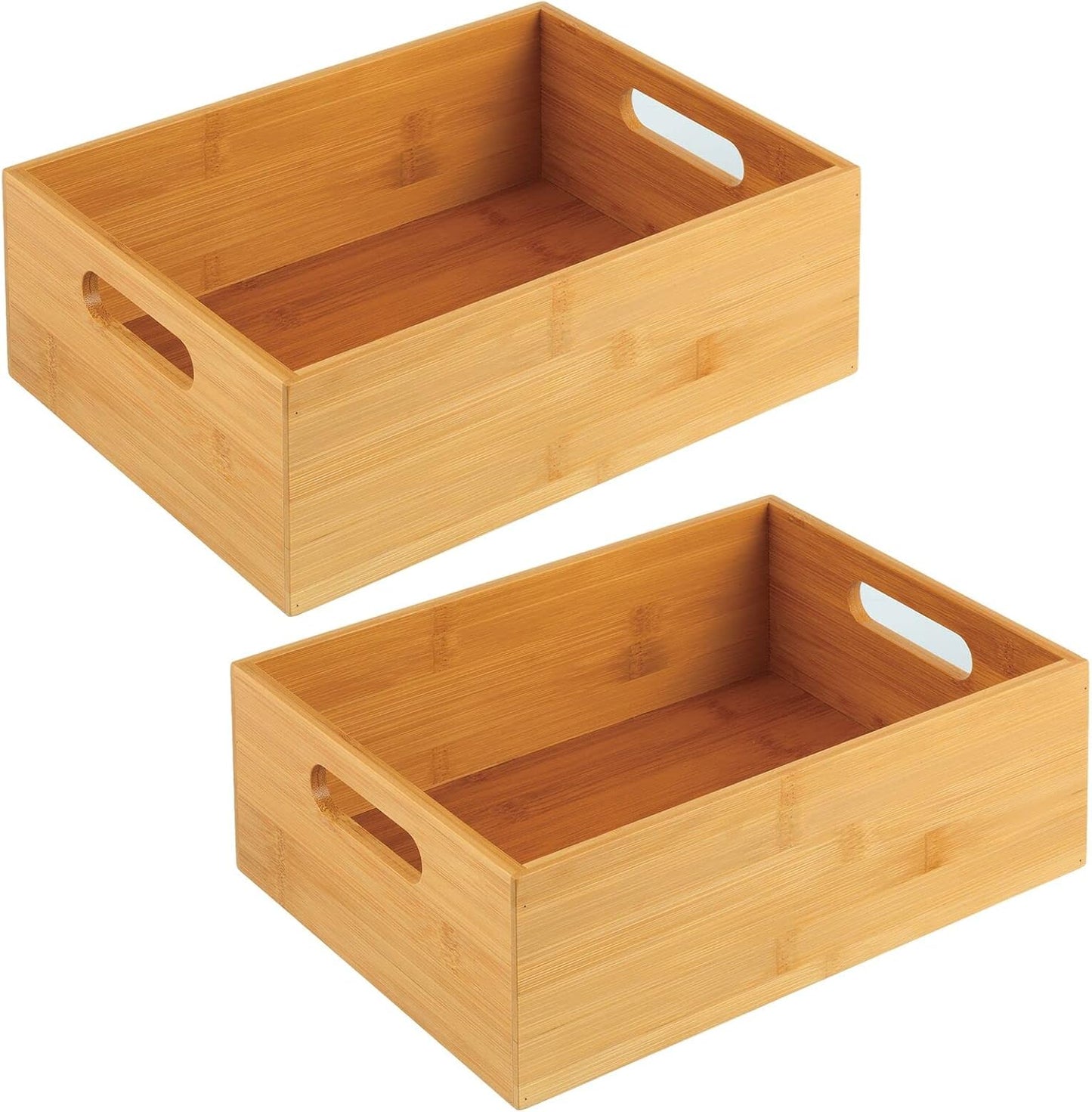 mDesign Kitchen Storage Box – Open-Top Bamboo Storage Tray with Handles – Versatile Cupboard Organiser for Shelves, Pantries, Surfaces and Cupboards – Natural