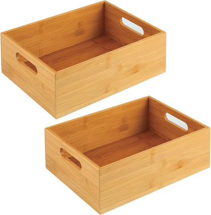 mDesign Kitchen Storage Box – Open-Top Bamboo Storage Tray with Handles – Versatile Cupboard Organiser for Shelves, Pantries, Surfaces and Cupboards – Natural