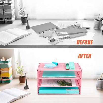 EASEPRES 3 Tier Mesh Desk Organizer Tray, File Paper Letter Folder Holder Desktop Paper Sorter Mail Organization Rack Storage Accessories, for Office Home School Classroom, Black
