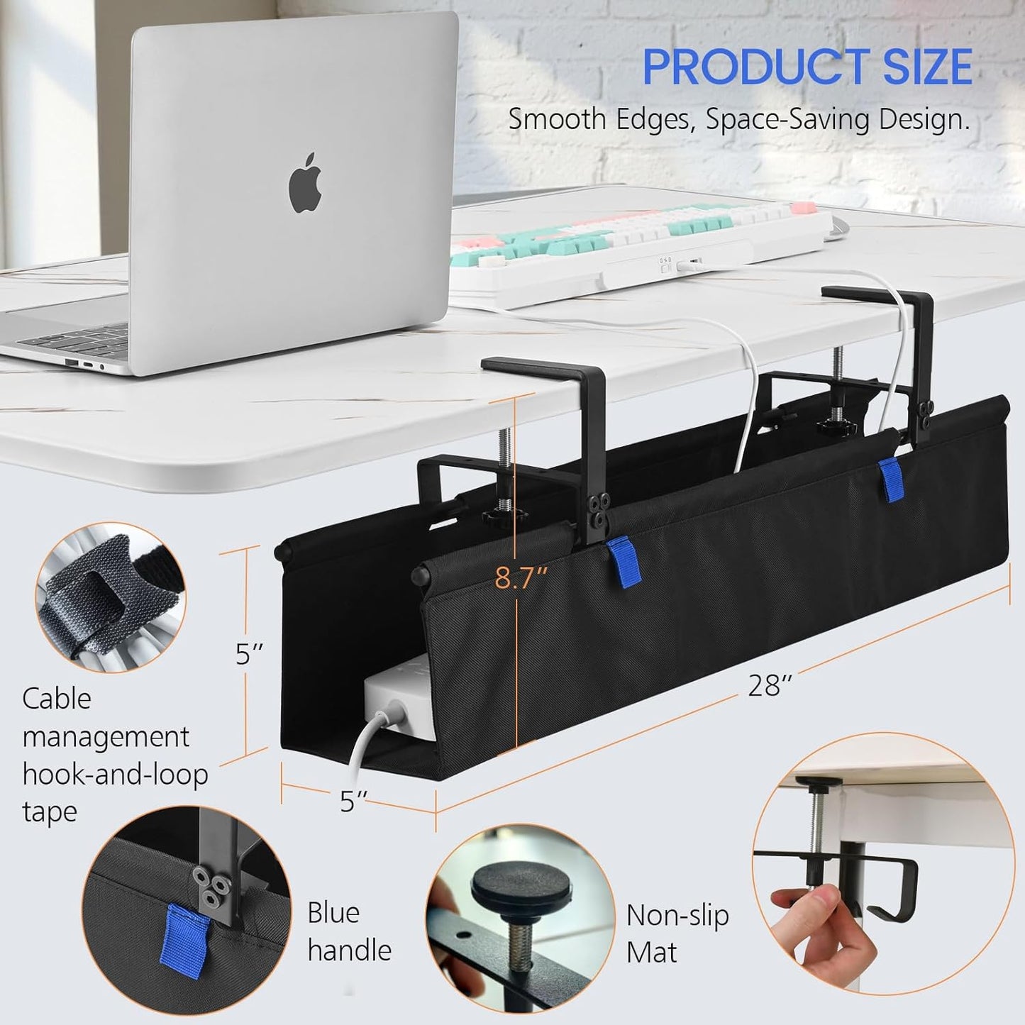 36" Under Desk Cable Management Tray- Clamp/Screw Mount Desk Cable Organizer Cable Tray Hiders for Office&Home