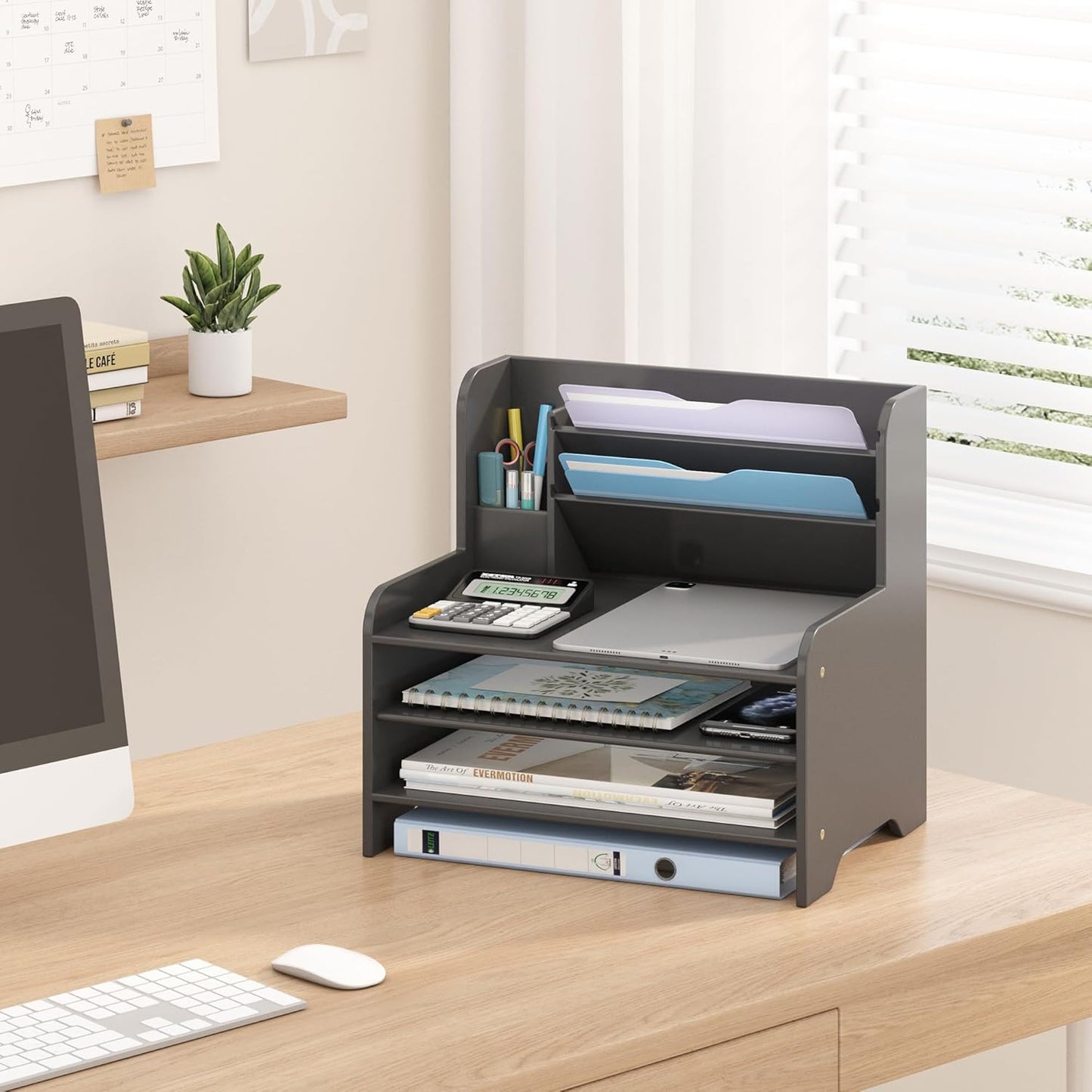 Desk File Organizer 4-Tier Desktop Paper Mail Organizer Document Holder for Home Office Supplies, Office Desk Accessories & Workspace (Nature)