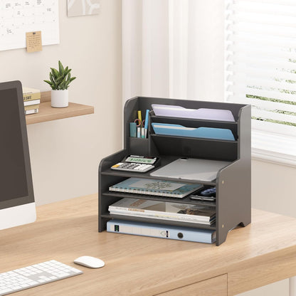 Desk File Organizer 4-Tier Desktop Paper Mail Organizer Document Holder for Home Office Supplies, Office Desk Accessories & Workspace (Nature)