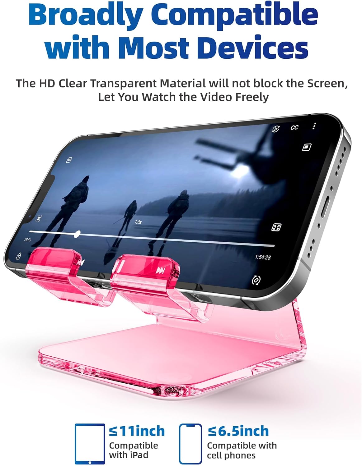 TOPGO Acrylic Cell Phone Stand, Clear Phone Holder for Office Desk, Vanity, Kitchen, Bedside Table, Compatible with iPhone 17/Smartphones/iPad/Switch/Kindle, Office Desk Accessories