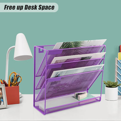EASEPRES Desk File Organizer Mesh 6-Tier, Hanging Wall Mount Document Organization Stand, Desktop Vertical Mail Paper Folder Holder Rack with Bottom Tray for Office Home Cubicle Countertop, Black