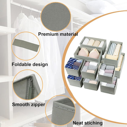 Fordonral 12 Pack Drawer Organizer Clothes, Foldable Fabric Dresser Organizer Closet Organizers and Storage Box for Underwear,Folded Clothes,Baby Clothing,Socks,Bra,Towels,Ties(12 Pack,Gray)