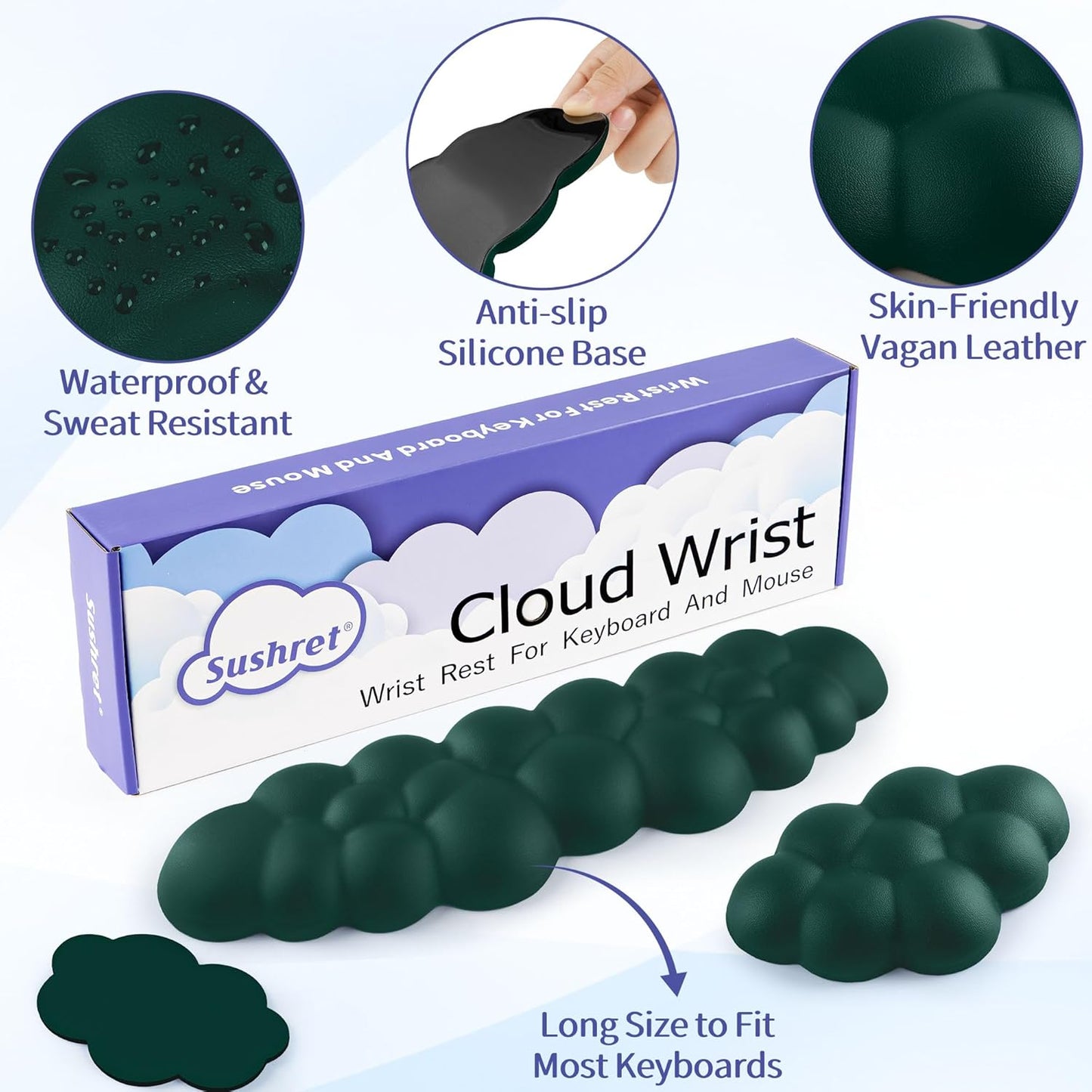Sushret Cloud Wrist Rest Keyboard, Cloud Keyboard Wrist Pad Set with PU Leather Memory Foam, Cute Arm Rest for Palm Support, PC/Gaming Desk Accessories/Office Setup/Computer Hand Cushion - White