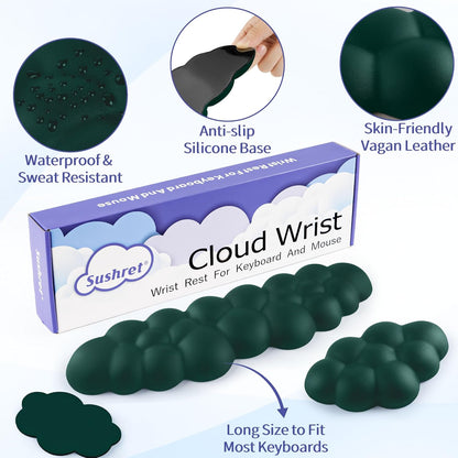 Sushret Cloud Wrist Rest Keyboard, Cloud Keyboard Wrist Pad Set with PU Leather Memory Foam, Cute Arm Rest for Palm Support, PC/Gaming Desk Accessories/Office Setup/Computer Hand Cushion - White