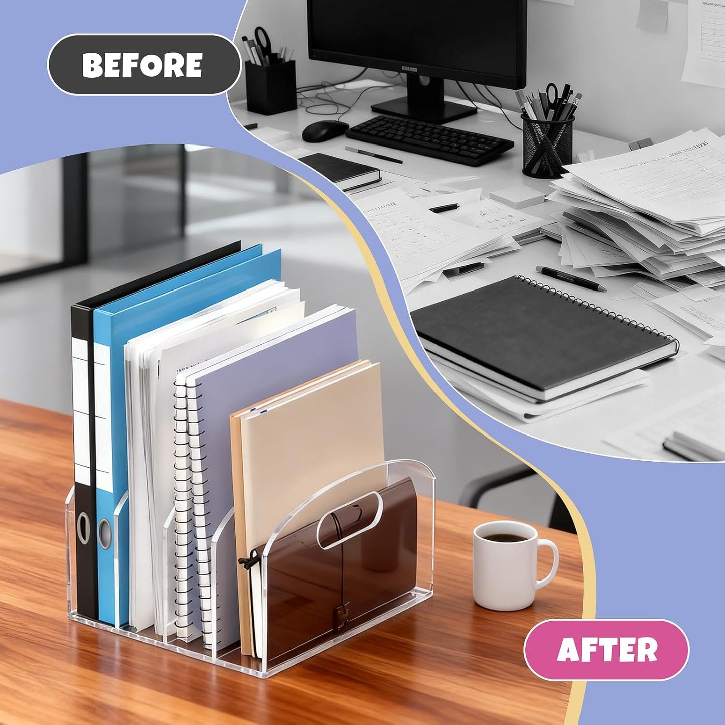 Jumyee Clear Acrylic File Folder Organizer with Handle – Portable Hanging File Box for Letter/A4, See-Through Desktop File Storage for Home Office School (No Folders Included)