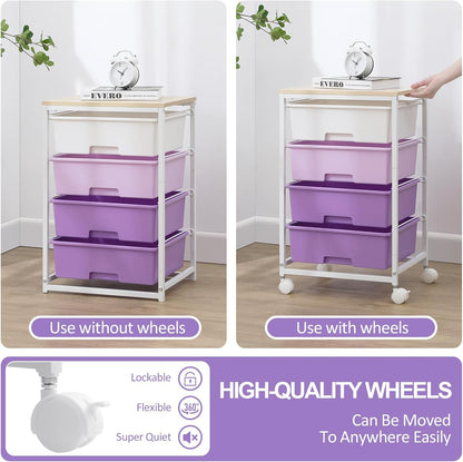 SYKIARIOL Utility Cart with 4 Drawers, Multipurpose Rolling Storage Cart with 4 Drawers and 2 Lockable Wheels, 4-Tier Rolling Storage Cart Organizer for Home Office Dorm, Bright White