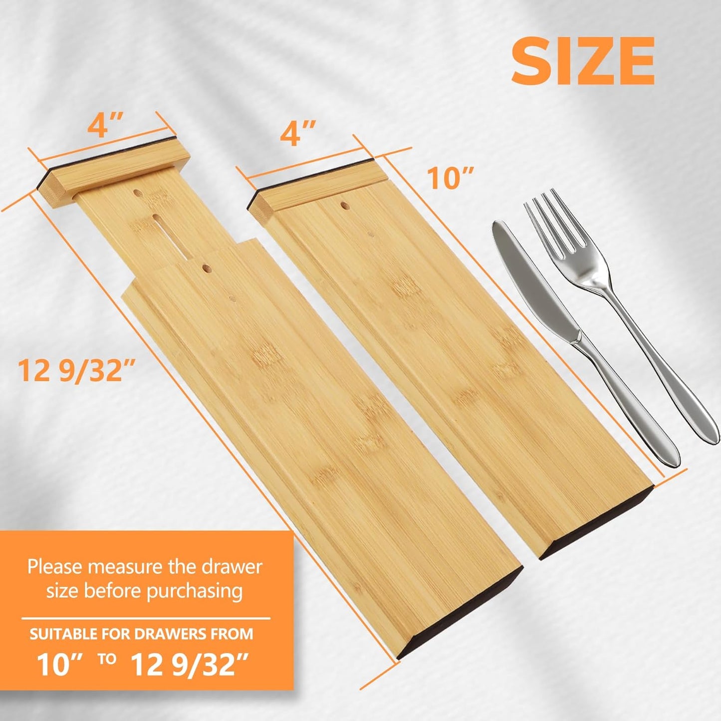 BAMEOS Drawer Dividers kitchen Organization Bamboo Utensil Organizers for Kitchen Bedroom Bathroom Dresser Office 4-pack