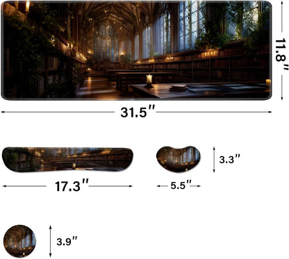 Desk Pad and Keyboard Wrist Rest, Large Mouse Pad + Keyboard Pad+Mouse Wrist Support, Non-Slip Desk Mat Protector for Office, Home 31.5×11.8 Inches Anime Dragon