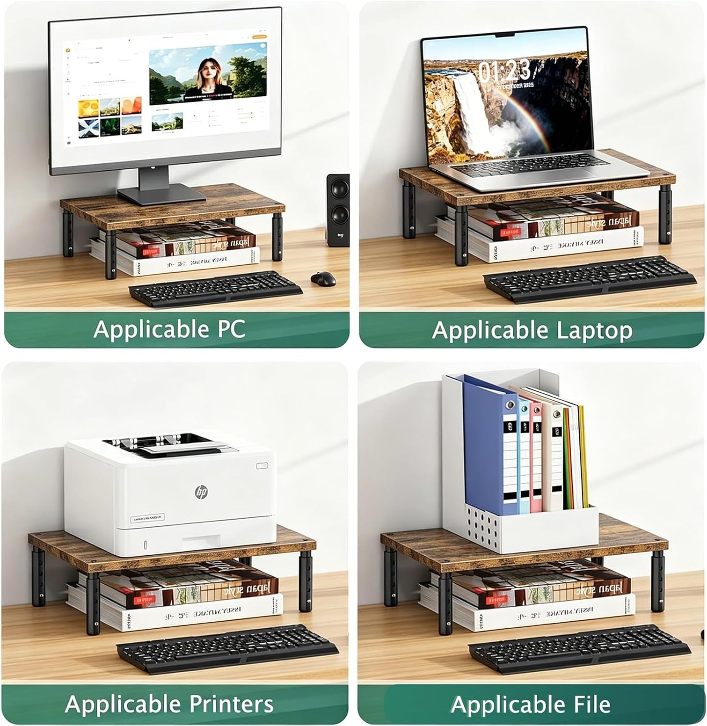OPNICE Desk Organizers and Accessories, Adjustable Computer Monitor Stand Riser, Laptop Stand for Desk, Office Desk Accessories & Workspace Organizers for Home Office, Black Wood