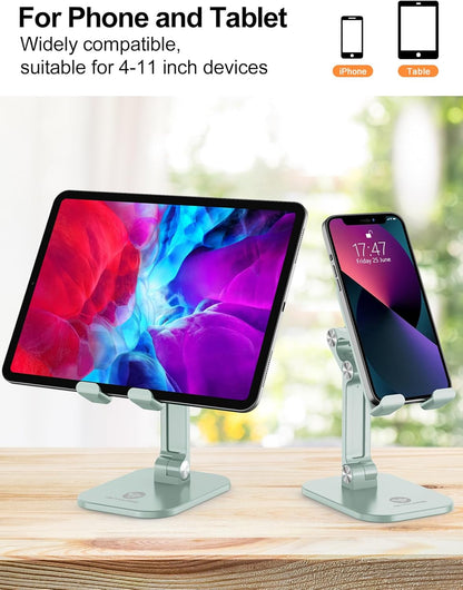 OCYCLONE Phone Stand, Adjustable Height and Angle Foldable Cell Phone Stand Holder for Desk, Taller iPhone Stand Compatible with 4.7"-13" Smartphones iPad Tablet, Black