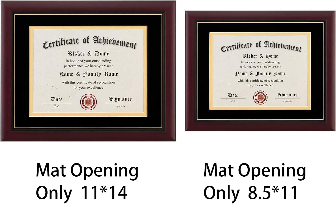 ELSKER&HOME Diploma Frame - Wide Solid Wood Frame - Black Velvet Golden Rim Mat - Semi-Tempered Glass - Includes Hanging Hardware and Desktop Easel(ONLY Display 11×14 Document/Certificate)