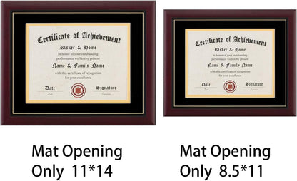 ELSKER&HOME Diploma Frame - Wide Solid Wood Frame - Black Velvet Golden Rim Mat - Semi-Tempered Glass - Includes Hanging Hardware and Desktop Easel(ONLY Display 11×14 Document/Certificate)