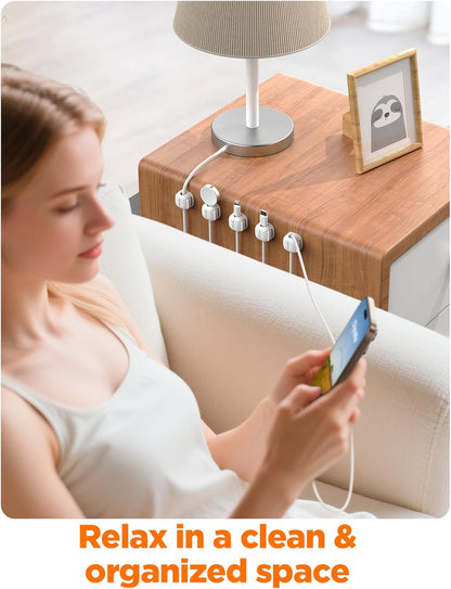 6Pack Cord Organizer - Chfeila [Dual Spring & Clasp Lock] Cable Management Clips, Adhesive Phone Charger Keeper, Compact Wire Holder for Nightstand/Car, Home Office Desk Accessories Decor Essentials