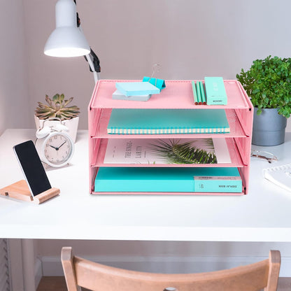 EASEPRES 3 Tier Mesh Desk Organizer Tray, File Paper Letter Folder Holder Desktop Paper Sorter Mail Organization Rack Storage Accessories, for Office Home School Classroom, Black