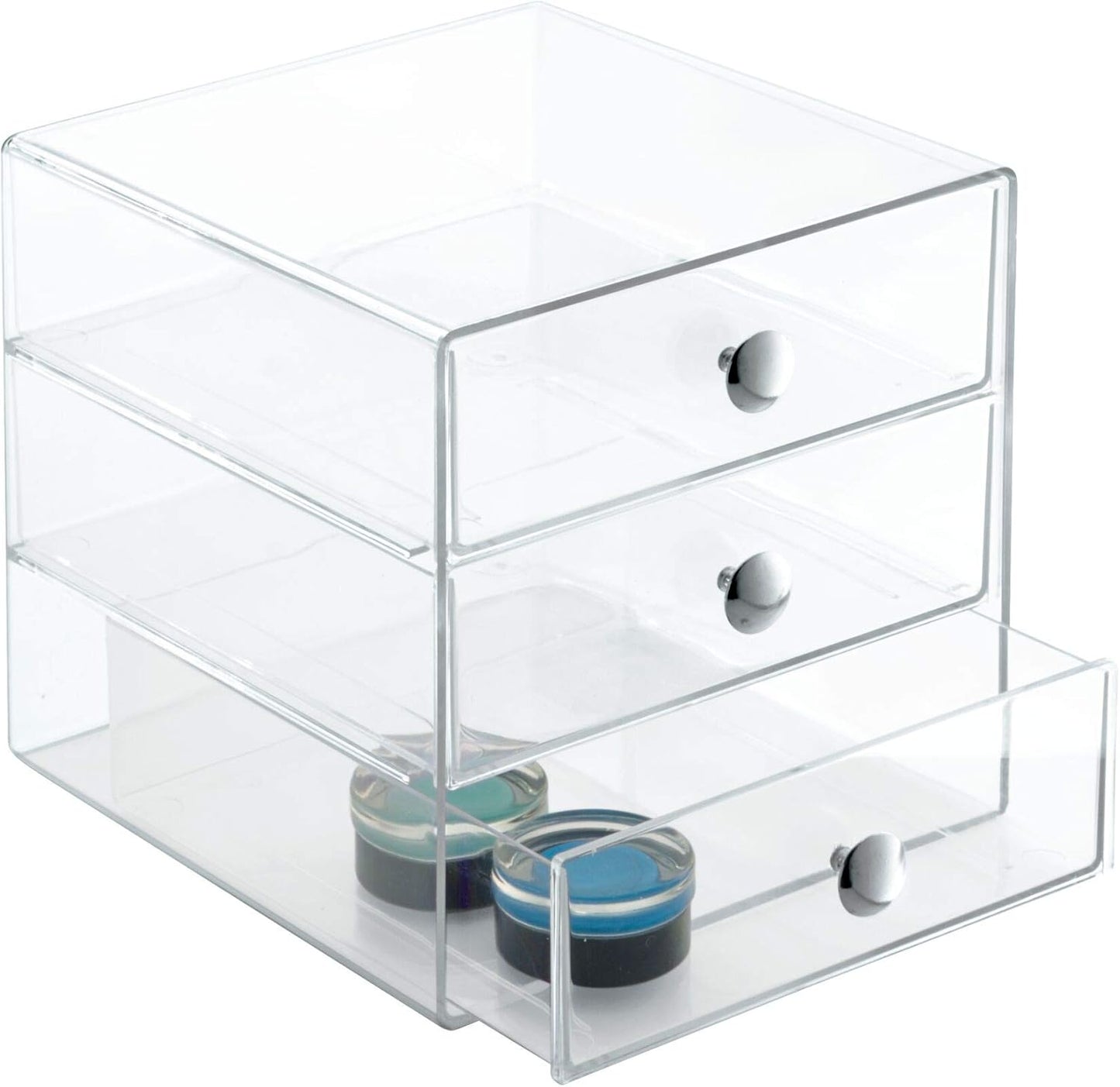 iDesign 3-Drawer Plastic Vanity Organizer, Compact Storage Organization Drawers Set for Cosmetics, Dental Supplies, Hair Care, Bathroom, Dorm, Desk, Countertop, Office, 6.5" x 6.5" x 6.5", White