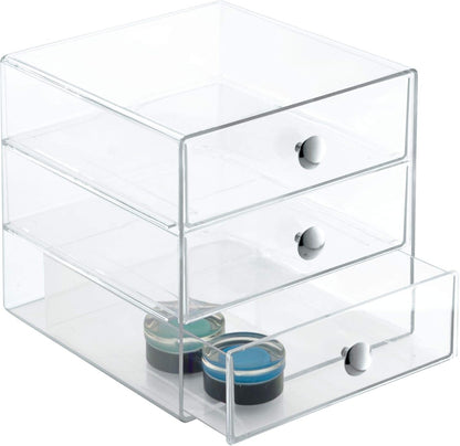 iDesign 3-Drawer Plastic Vanity Organizer, Compact Storage Organization Drawers Set for Cosmetics, Dental Supplies, Hair Care, Bathroom, Dorm, Desk, Countertop, Office, 6.5" x 6.5" x 6.5", White