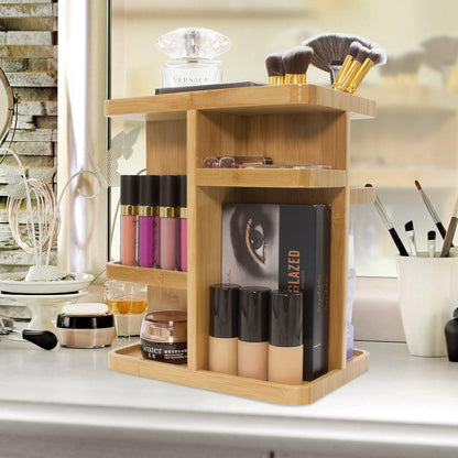 Sorbus 360° Makeup Organizer - Bamboo Wood Make Up Storage Carousel for Cosmetics, Skin Care Rotating Makeup Organizer for Vanity, Bathroom Storage