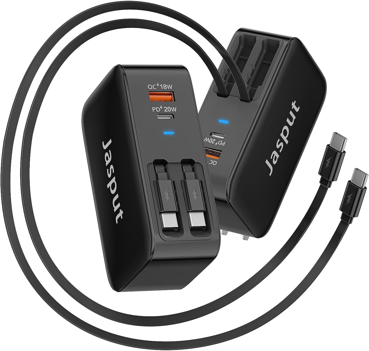 4 in 1 Retractable Wall Charger with Dual Cables,40W Retractable Phone Charger Wall Plug with Dual USB Ports,20W USB C Chargers Block Fast Charging for iPhone 17 16 15 14 13,LG, Galaxy S24 23,Pixel