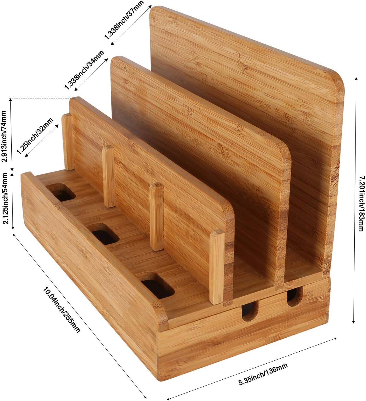 Bamboo Wood Multi-Device Desktop Dock Station Charger Holder Charging Cradle Charge Stand Compatible for iPhone 16 15 14 13 12 11 Pro Max XS XR X iPad 3 4 Mini Pro Air Samsung Huawei Smartphones