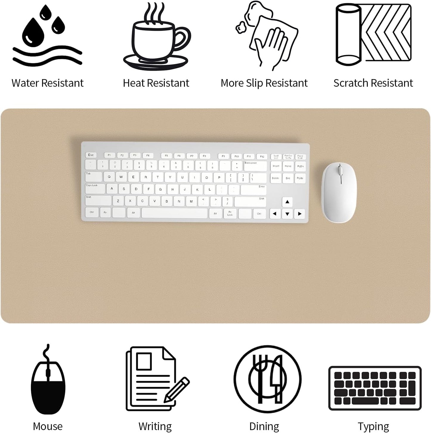 Bloss Leather Desk Pad and Keyboard Wrist Rest, Large Mouse Pad + Keyboard Pad+Mouse Wrist Support, Non-Slip Desk Mat Protector for Office, Home(31.5×15.7 Inches,Beige)