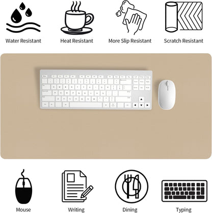 Bloss Leather Desk Pad and Keyboard Wrist Rest, Large Mouse Pad + Keyboard Pad+Mouse Wrist Support, Non-Slip Desk Mat Protector for Office, Home(31.5×15.7 Inches,Beige)