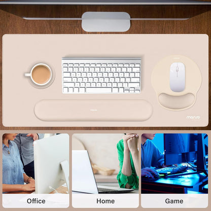 MOSISO Wrist Rest for Keyboard Mouse Pad Set, Large Gaming Deskpad&Circle Curved Mousepad&Keyboard Wrist Rest&Coaster, Ergonomic Non-Slip Mousepad&Easy Typing Pad with Silicone Lining, Apricot