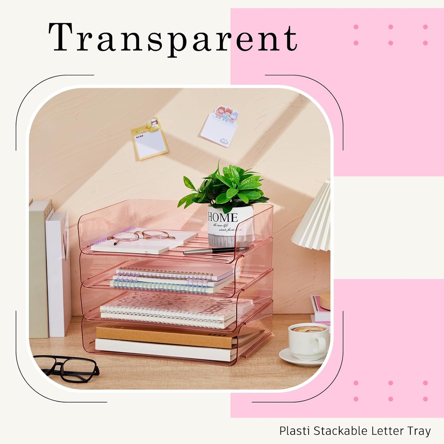 Harloon 4 Tier Paper Organizer Letter Tray Acrylic Desk File Organizer Heavy Duty Stackable Documents Clear Letter Paper Holder Sorter Office Tray for A4, Office Classroom Home File Pad Notebooks