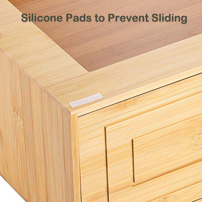Kingrol Bamboo Cube Storage, Stackable Desk Drawer Organizer with Handle, Home Office Cubby Organizer for Entryway, Closet, Bedroom, Bathroom, 15 x 11.75 x 6.5 Inch