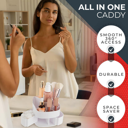 Masirs Small 360 Rotating Makeup Organizer - Mini Yet Spacious Cosmetic Storage Solution with Multiple Compartments - The Perfect Spinning Make-Up Caddy for Vanity or Bathroom Counter (Round - Clear)