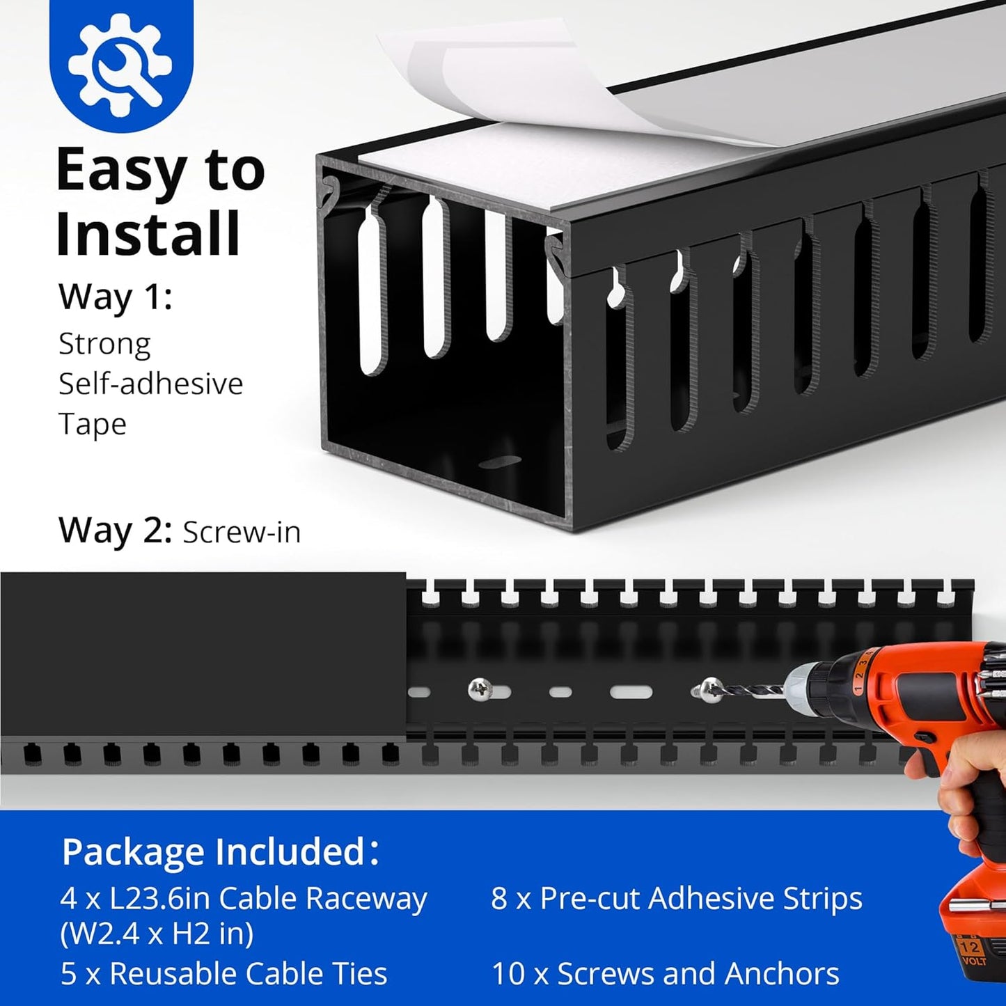 ZhiYo 2 x 2in Professional Server Rack Cable Management Raceway, 99in (6X L16.5in) Cable Raceway Kit, Electrically Safe PVC Open Slot Wire Raceway for Under Desk/Computer/Network Cords, Black