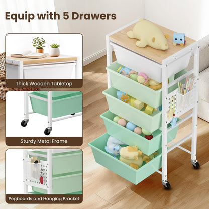 Rolling Cart with 3 Drawers, Plastic Drawer Storage Carts with Lockable Wheels & Wooden Tabletop, Metal Utility Cart Organizer, Office Bedroom Classroom Craft Organization and Storage, Bright White