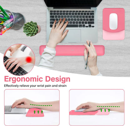 MOSISO Wrist Rest Support for Mouse Pad&Keyboard Set, Rectangular Ergonomic Mousepad Non-Slip Base Home/Office Pain Relief&Easy Typing Pad with Neoprene Cloth&Raised Silicone Lining, Green