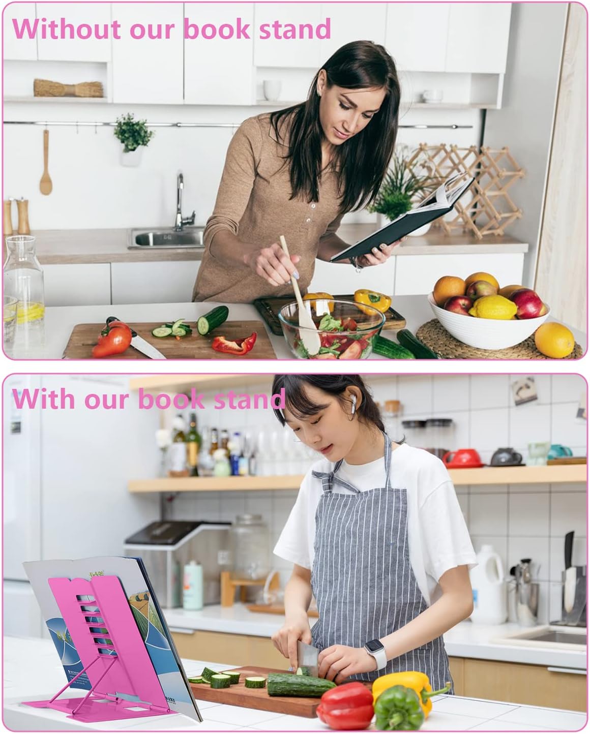 MSDADA Desk Book Stand Metal Reading Rest Book Holder Adjustable Cookbook Documents Holder for Recipes Textbooks Tablet Music Books, Mom Gifts, Gifts for Grandma Mom Mothers Day(Light Purple)