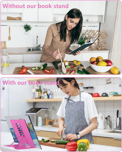MSDADA Desk Book Stand Metal Reading Rest Book Holder Adjustable Cookbook Documents Holder for Recipes Textbooks Tablet Music Books, Mom Gifts, Gifts for Grandma Mom Mothers Day(Light Purple)