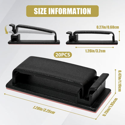 Self Adhesive Cable Management Clips, Line Clips, Cable Organizers, TV PC Line Clips, Ethernet Cable Clips Under Desks - Durable PA66 Material, Easy to Install (Black 20Pcs )