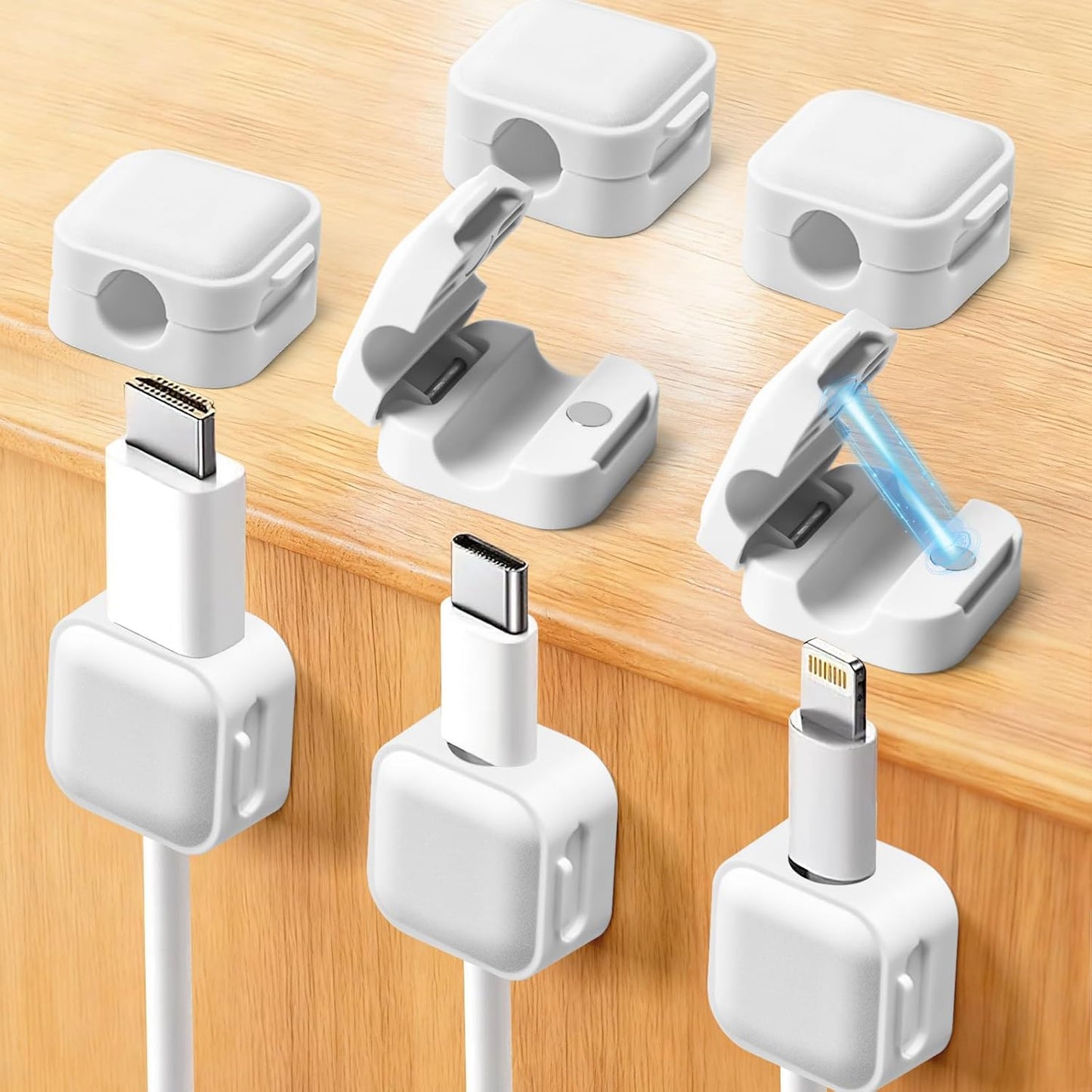 Art3d 8 Pack Magnetic Cable Clips, White Cable Management Accessories, Cord Smooth Adjustable & Adhesive Backing Cord Organizer for Office Home Organization, Desk, Wall, Nightstand, Phone, Car
